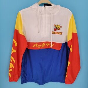 Pac-Man Windbreaker Mens Small Retro Gaming Colorblock Anorak Pullover aesthetic